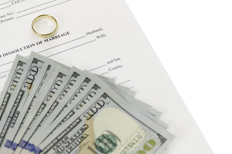 money with divorce papers