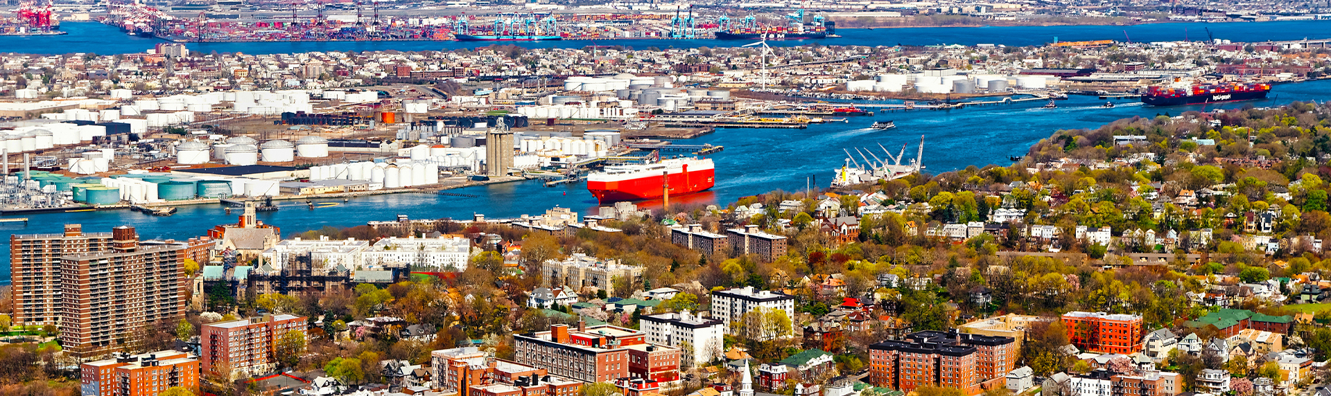 Aerial view of Dry Dock and Repair and Port Newark and Global international shipping container - Hackensack Divorce Attorneys concept image