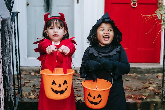 two kids trick or treating